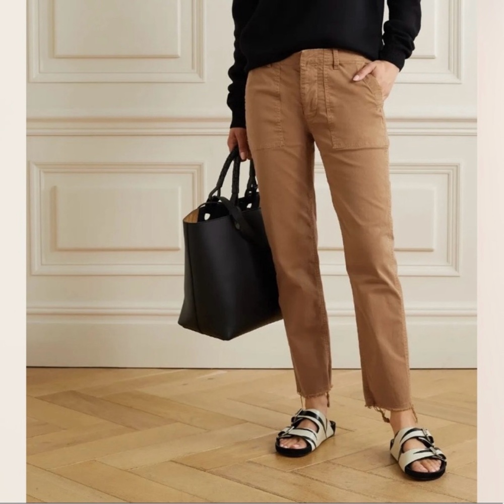 Nili Lotan Jenna Pants Women's Slim Fit Cargo Utility Coffee Brown Raw Hem Sz 6